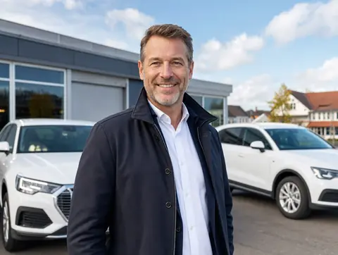 Verkäufer aus Sontra mit dem verkauften Fahrzeug